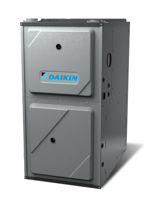 Daikin high-efficiency indoor gas furnace with front service panel and brand label