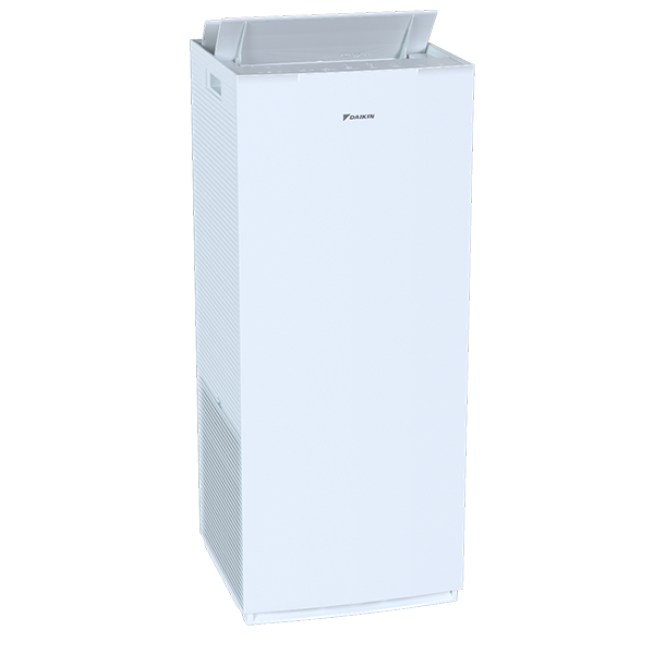 Freestanding Daikin air purifier with top air outlet and clean white finish