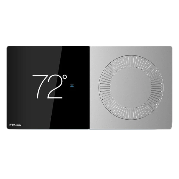 Modern Daikin smart thermostat showing digital temperature set to 72 degrees with minimalist design